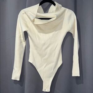 Cream Ribbed Long Sleeve Bodysuit